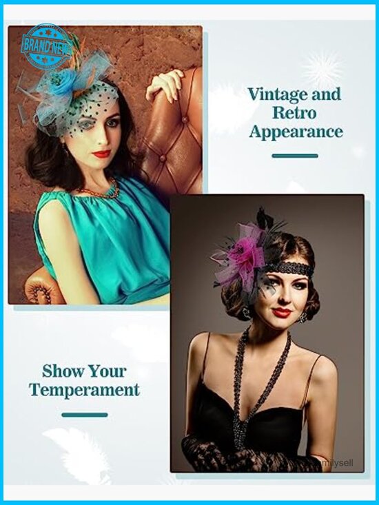 12 Piece Fascinator Hats Set - Mesh & Feather Headbands for Weddings Parties Tea main image 7